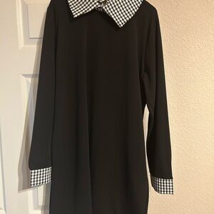 Black Dress with Checkered Collar and Cuffs